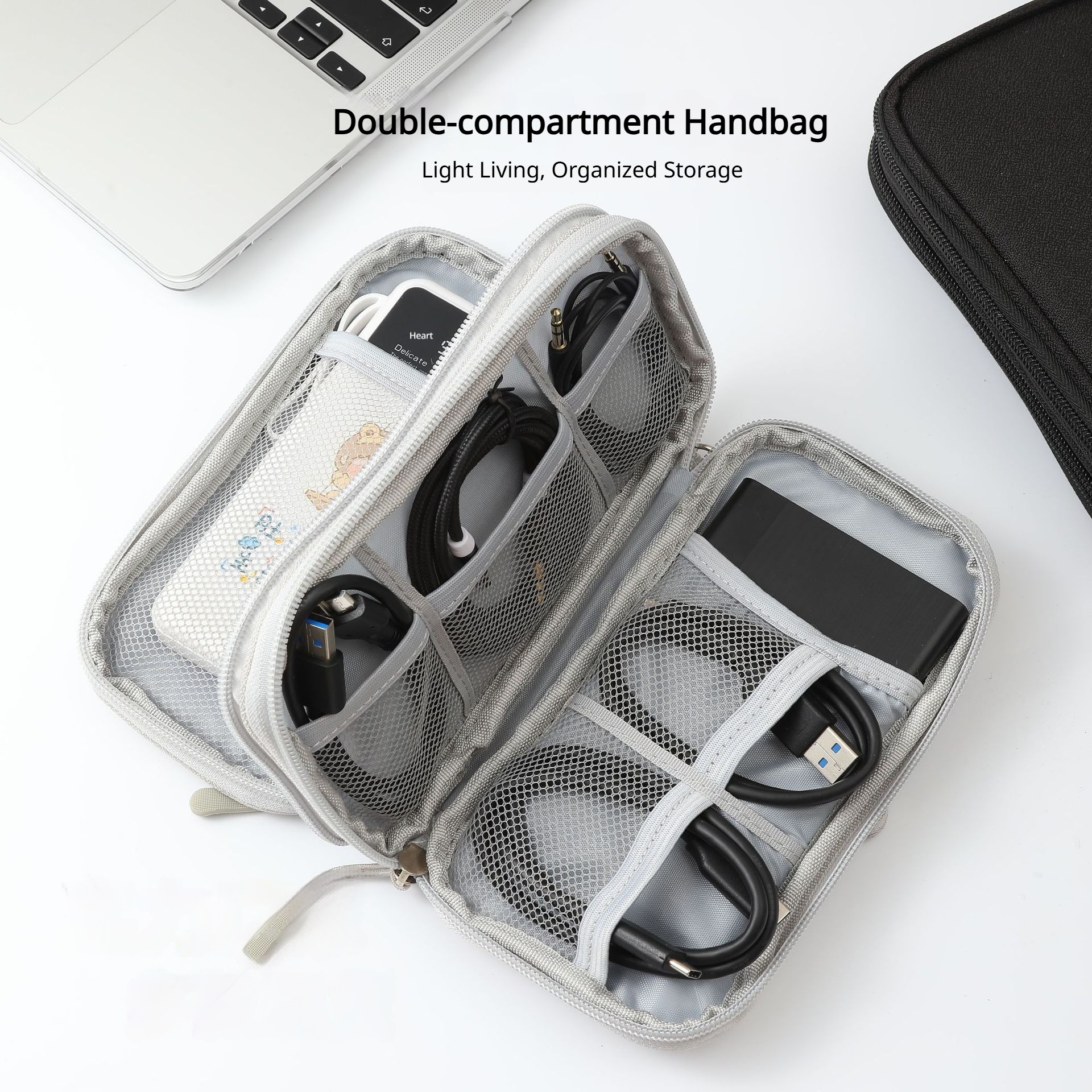 Cable Management Bag - Multi-Layer Dustproof Electronic Storage Bag, Portable